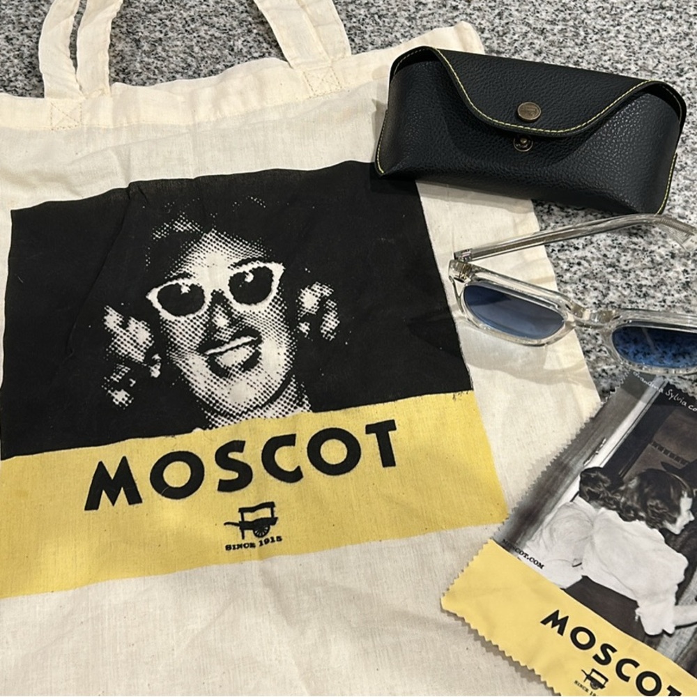 Moscot Yuntif Glasses, Case, Lens Cloth and Tote Bag